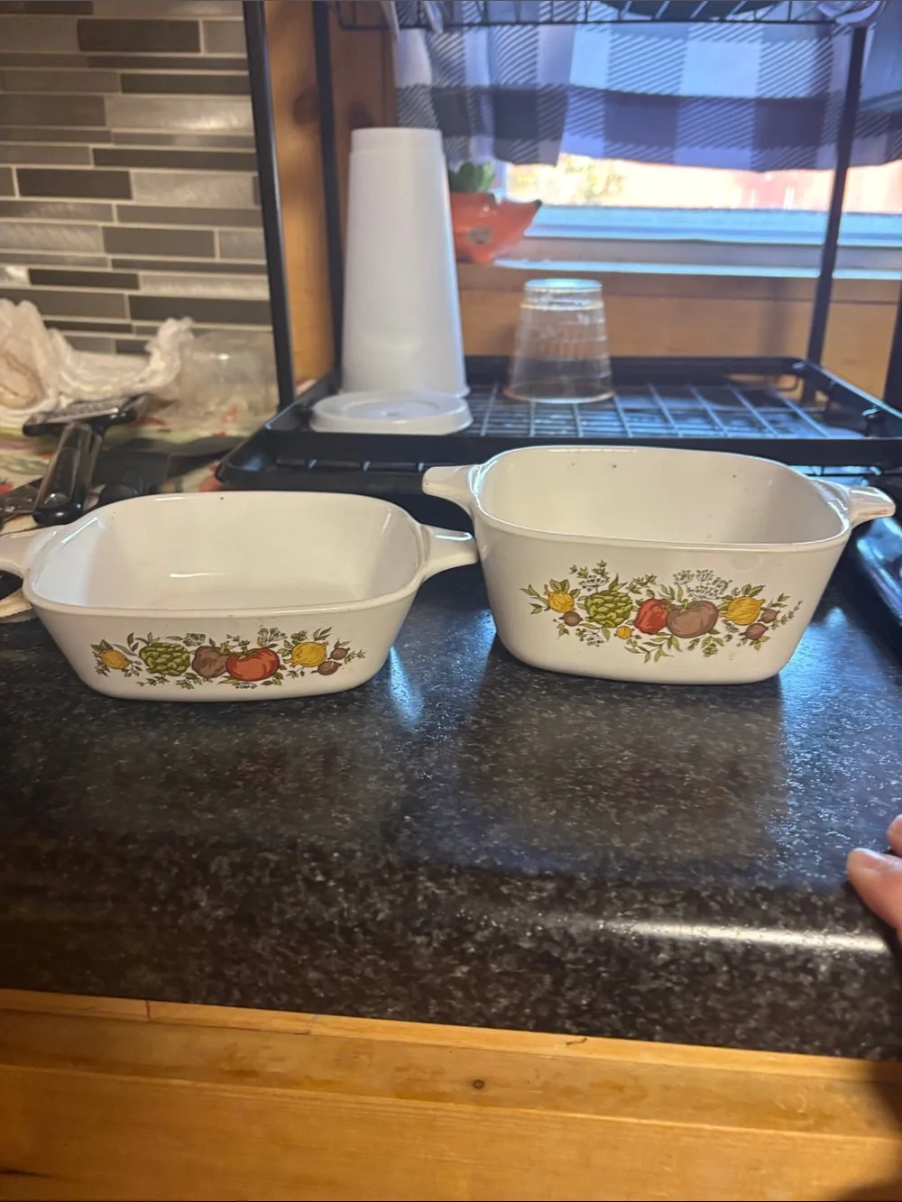 White Ceramic Fruit-Pattern Baking Dish (Set of 2) corning ware!